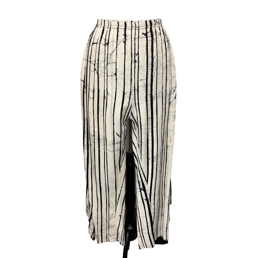Lyng Pull On Wide Leg lightweight Pants Size M Cream Black Striped Pockets